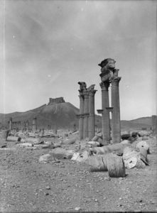 Palmyre/Tadmor, Grande Colonnade. Château arabe en arrière plan