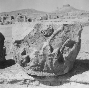Palmyre/Tadmor , sanctuaire de Baalshamîn. Chapiteau hétérodoxe en pierre tendre (grande cour)